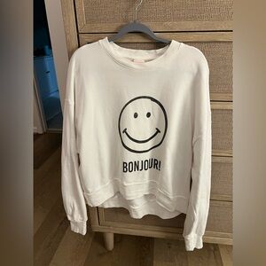 Cinq à Sept White Sweatshirt with Black Smiley Face